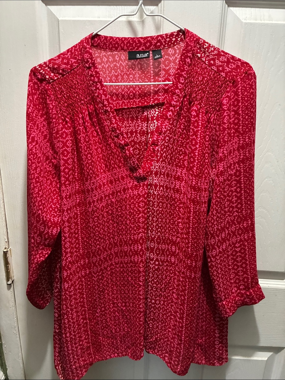 a.n.a Red Printed V-Neck Blouse